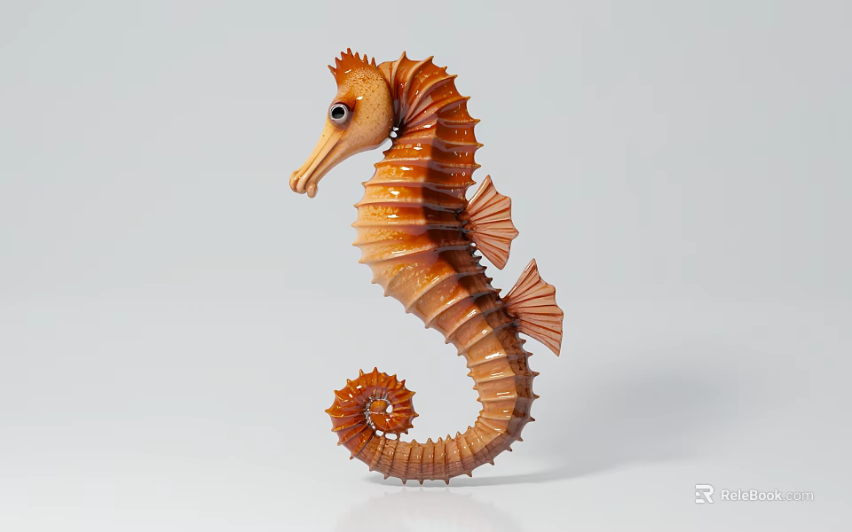 Brown Seahorse Aquatic Animal Sculpture With Intricate Spiral Tail And Dorsal Fin 3d model 