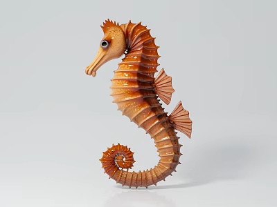 Brown Seahorse Aquatic Animal Sculpture With Intricate Spiral Tail And Dorsal Fin 3d model