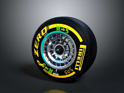 Car Wheel With Pirelli Zero Tire Featuring Yellow R+ SCS Markings And Silver Rim 3d model