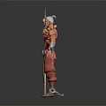 White Haired Elder Character With Creature Tattoo And Sun Patterned Staff Shackles