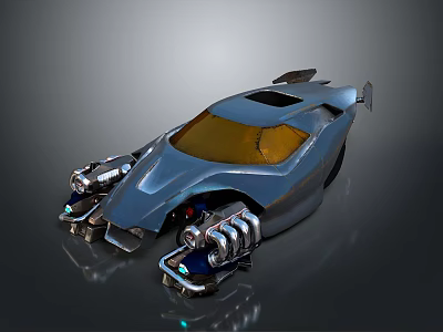 Futuristic Blue Sports Car With Sleek Design Yellow Windshield And Mechanical Accents 3d model