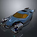 Futuristic Blue Sports Car With Sleek Design Yellow Windshield And Mechanical Accents