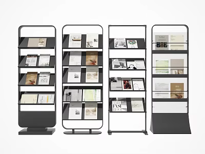 Modern Bookshelf Design With Metal Frame And Books Magazines Storage In Various Styles 3d model