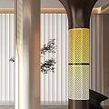 Illuminated Columns With Diverse Patterns White Silver Dark Brown In Modern Interior And Green Plants