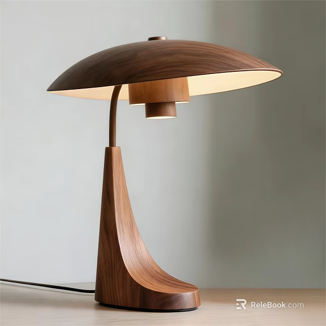 Modern Wooden Table Lamp With Curved Shade And Curved Base Design 3d model 