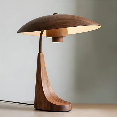 Modern Wooden Table Lamp With Curved Shade And Curved Base Design 3d model
