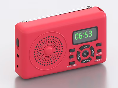 Red Portable Radio With Digital Display Time FM AM Tuner And Antenna 3d model