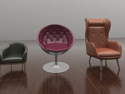 Multi Colored Accent Chairs With Button Tufted Leather Curved Design Metal Base On Wooden Floor 3d model
