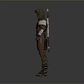 Man In Hooded Brown Tunic With Green Belt Leather Gloves Snake Accessory And Spear