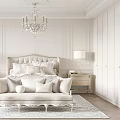 Elegant Classic Bedroom Interior With Chandelier King Bed Pillows Nightstands Lamps Area Rug