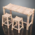 Natural Wooden Bar Counter With Woven Top And Matching Bar Stools Design