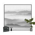 Modern Interior With Gray Grid Background Cloud Patterns Sofa Table And Plant 3d model