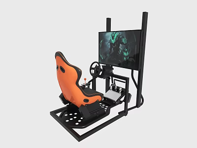 Racing Simulator Amusement Equipment With Orange Seat Steering Wheel Pedals And Large Game Screen 3d model