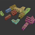 Ancient Stone Building Models With Different Shapes And Window Door Details
