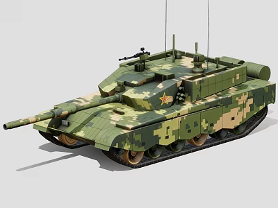 Camouflage Painted Military Tank With Gun Barrel Turret Tracks Antennas And Armor 3d model