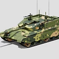 Camouflage Painted Military Tank With Gun Barrel Turret Tracks Antennas And Armor