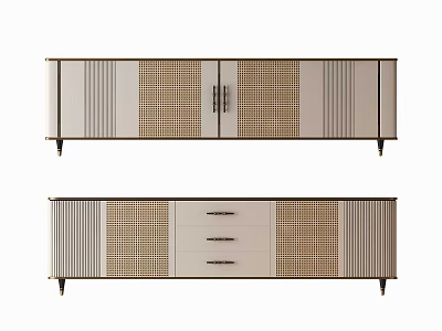 Modern TV Stand With Vertical Stripes Perforated Mesh Design And Slim Legs 3d model