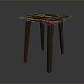 Dark Brown Wooden Stool With Square Top And Four Straight Rustic Design Legs