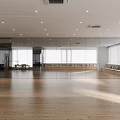 Spacious Bright Fitness Studio With Wooden Flooring And Large Windows