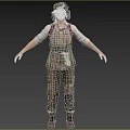 Woman In Striped Apron White Top Brown Pants Boots And Headscarf With Arms Outstretched