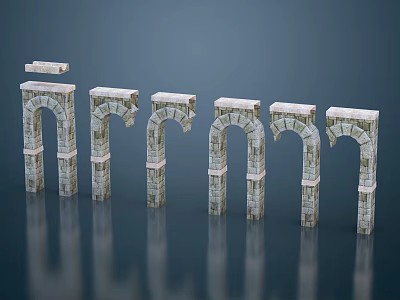 Stone Archway Components Arranged In Order With Textured Details And Reflective Surface 3d model