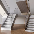 Modern Stairs Design With Marble Steps And Glass Metal Railings