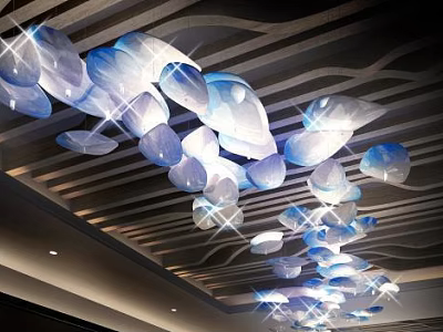Unique Abstract Chandelier With Curved Petal Design For Modern Interior Ceiling 3d model