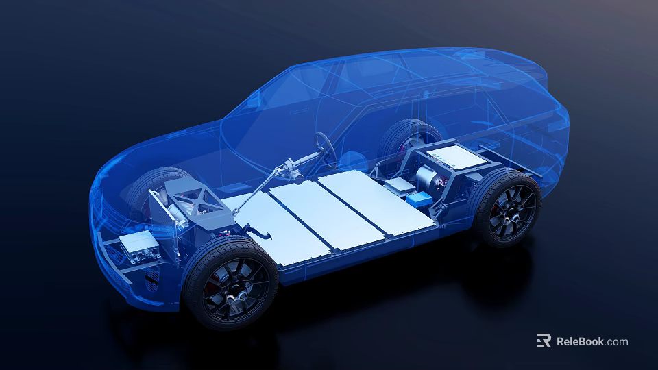 Detailed View Of Electric Vehicle Chassis With Battery Pack And Frame Parts 3d model 