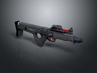 Modern Black Tactical Rifle With Scope Magazine And Red Accent Grip 3d model