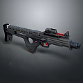 Modern Black Tactical Rifle With Scope Magazine And Red Accent Grip