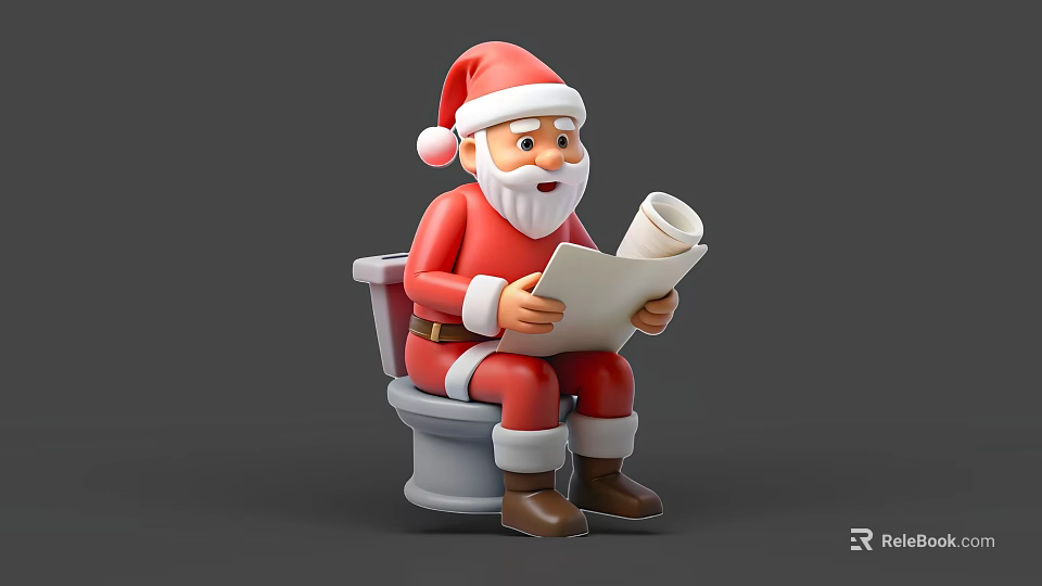 Santa Claus Cartoon Character Sitting On Toilet Holding Toilet Paper Roll 3d model 