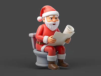 Santa Claus Cartoon Character Sitting On Toilet Holding Toilet Paper Roll 3d model