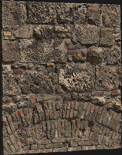 Building Exterior Wall With Textured Stone And Red Brick Traditional Rustic Design 3d model