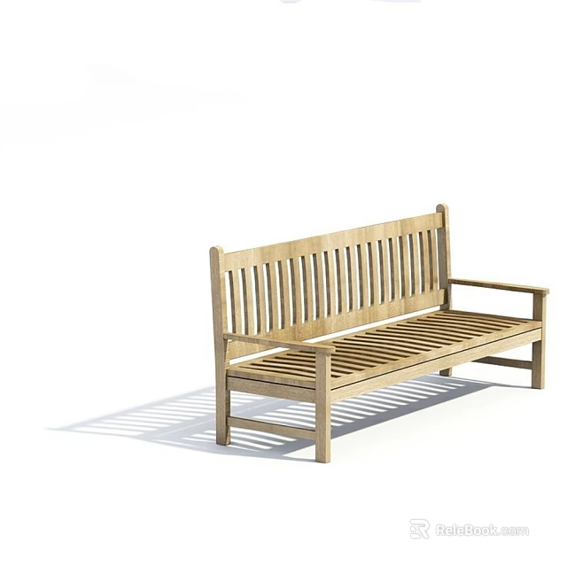Wooden Outdoor Bench With Slatted Design Backrest And Armrests For Garden Patio 3d model 