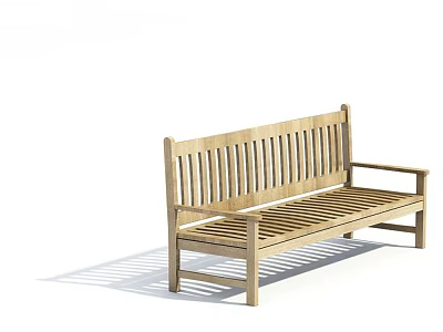 Wooden Outdoor Bench With Slatted Design Backrest And Armrests For Garden Patio 3d model