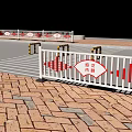 White Construction Fence With Red Warning Stripes For Vehicle Detour On Brick Pavement
