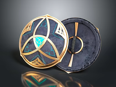 Luxurious Decorative Ornament Set With Golden Frame Geometric Patterns And Blue Gemstone 3d model
