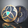 Luxurious Decorative Ornament Set With Golden Frame Geometric Patterns And Blue Gemstone