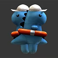 Blue Dinosaur Dolls Wearing White Hats With Orange And White Lifebuoy