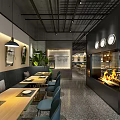 Modern Restaurant Interior With Pendant Lights Wooden Tables And Open Layout