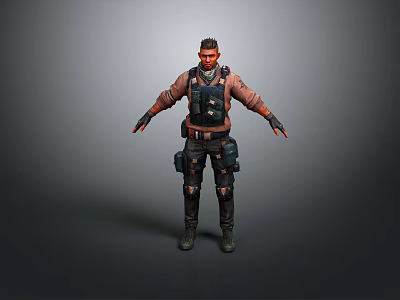Tactical Game Movie Character Featuring Short Hair Tactical Vest Utility Pants and Gloves 3d model