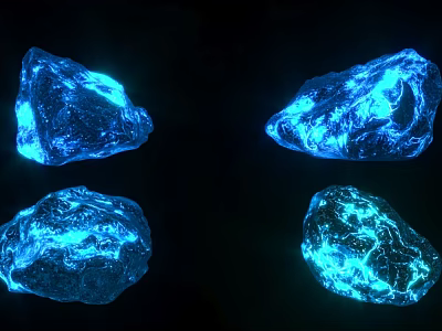 Wooden Stone Decorative Pieces Featuring Blue Glowing Texture On Black Background 3d model