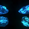 Wooden Stone Decorative Pieces Featuring Blue Glowing Texture On Black Background