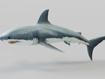 Great White Shark Aquatic Animal with Gray and White Body Swimming in Ocean Waters 3d model