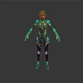 Futuristic Humanoid Character With Black Gold Teal Sci Fi Tech Outfit 3D Design