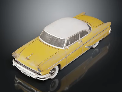Vintage Yellow And White Classic Car With Retro Design And Chrome Accents 3d model