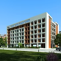 Modern School Building With White And Brown Facade Large Windows And Green Surroundings