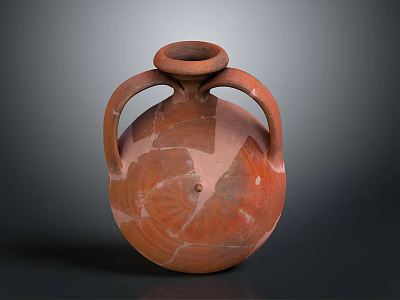 Terracotta Clay Pottery Sculpture Carving With Two Handles And Spiral Patterns 3d model