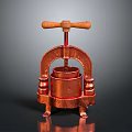 Vintage Copper Manual Press Tool With Wooden Handle And Traditional Design