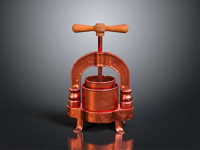 Vintage Copper Manual Press Tool With Wooden Handle And Traditional Design 3d model